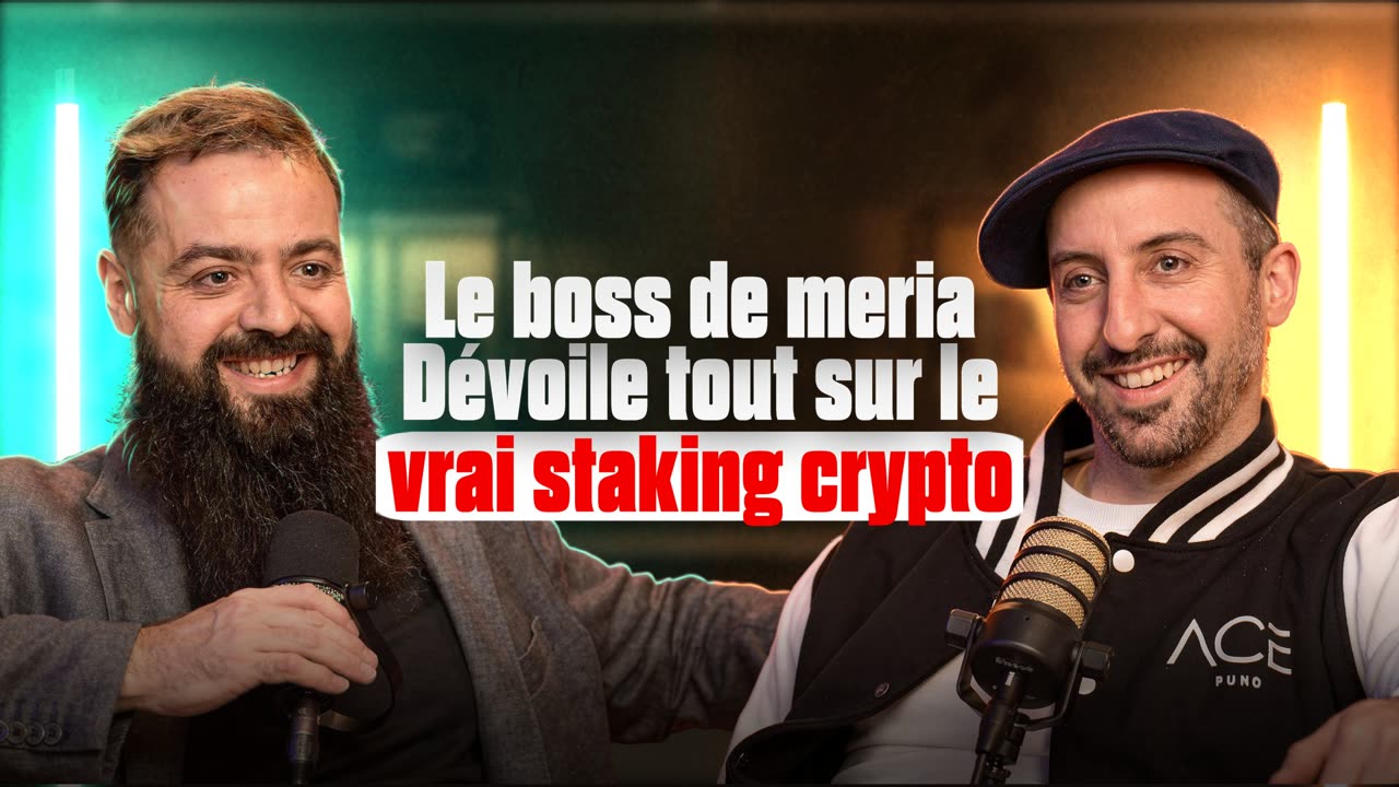 Miniature podcast crypto : le boss de meria, texte blanc et rouge